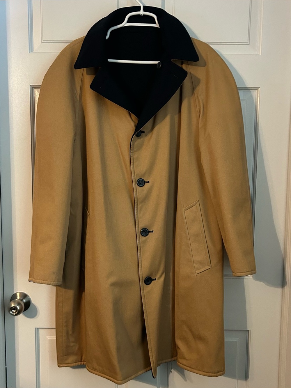 Vintage Pendleton Reversible Car Coat Men 44 Wool Navy Blue Tan Twill Overcoat